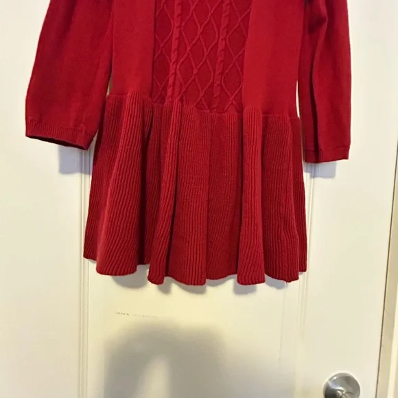 Carter's Red Knit Cable-Front Long Sleeve Kids Dress - Picture 5 of 6